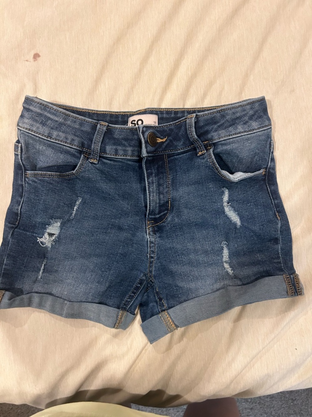 SO Women's Distressed Denim Roll-Cuff Shorts - Blue